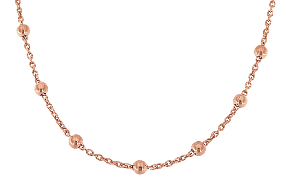 Collierkette mit Kugeln 43+5cm, 925er Sterling Silber 18kt rosé vergoldet